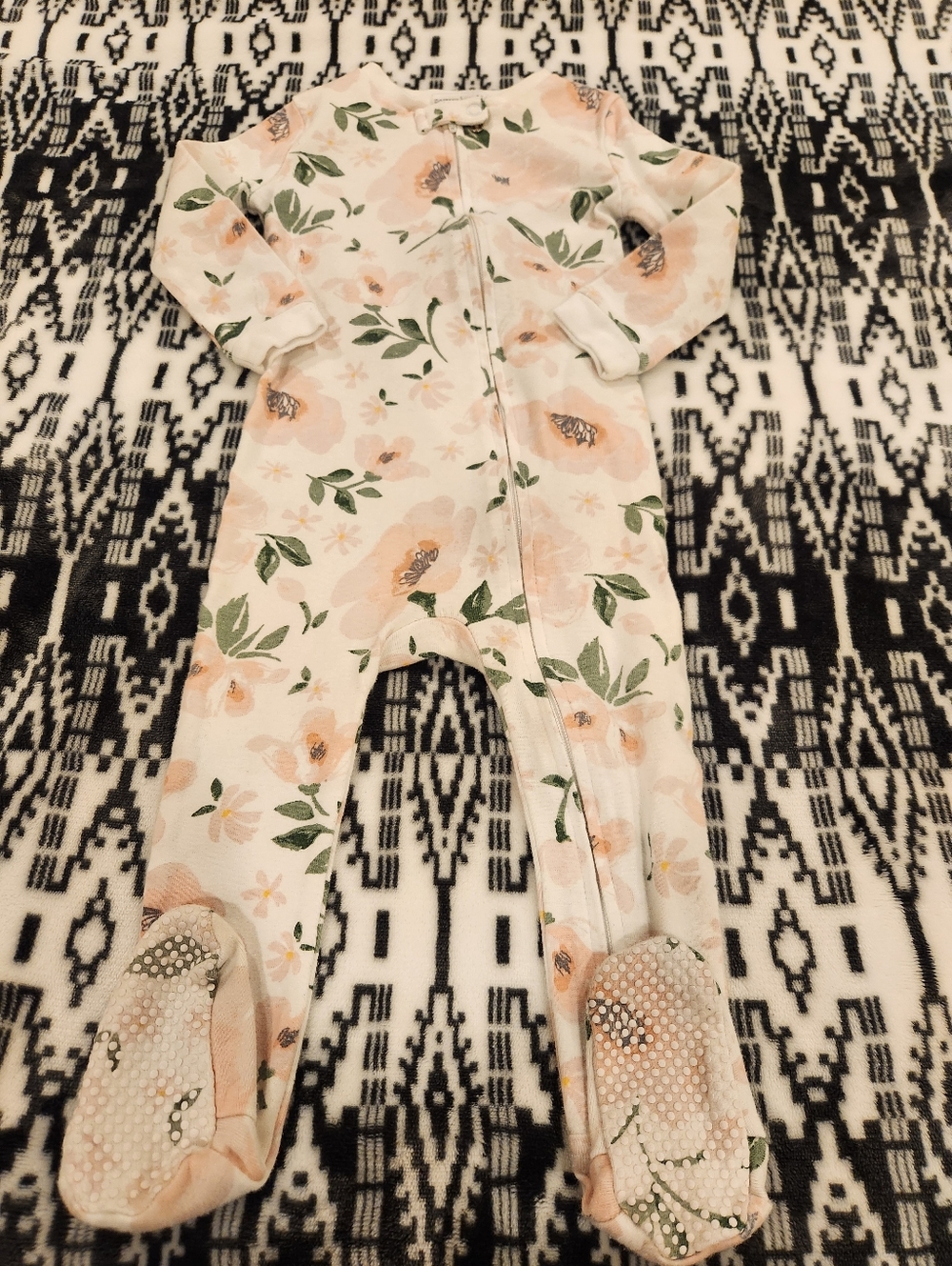 Pottery Barn Kids Peach Floral Footed, Size 18-24M